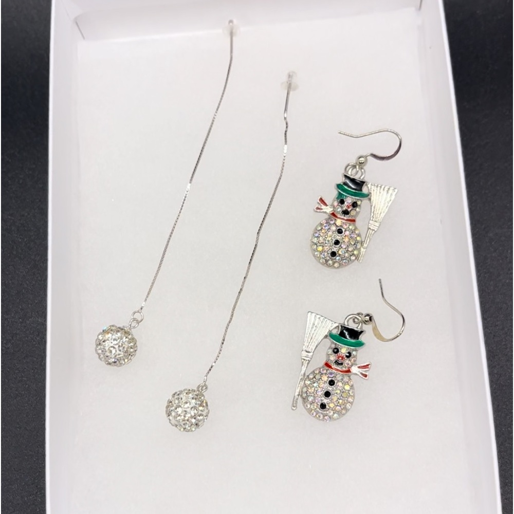 Holiday Shimmering Snowman & Snowball Earrings Earrings
